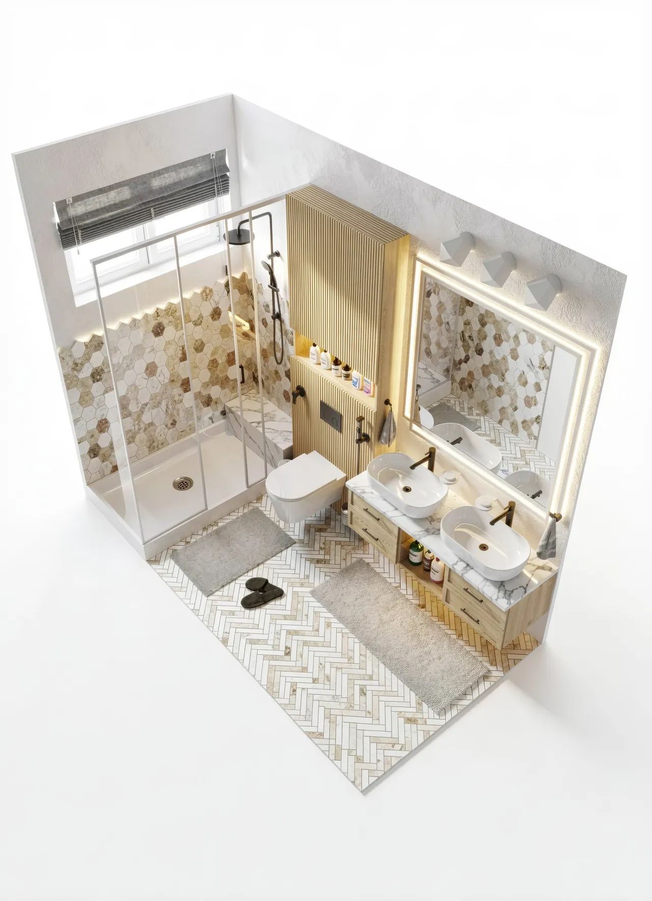 Herringbone & Fluted Oak, layout view