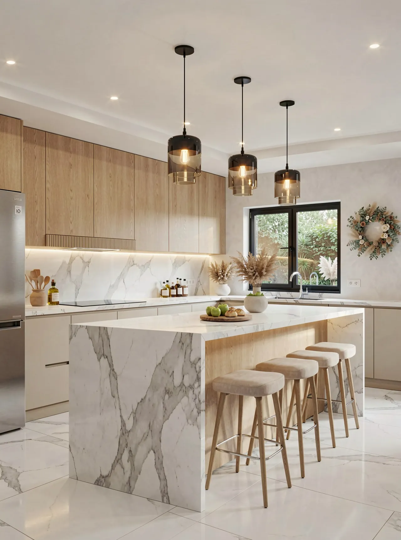Kitchen render, Calacatta finish