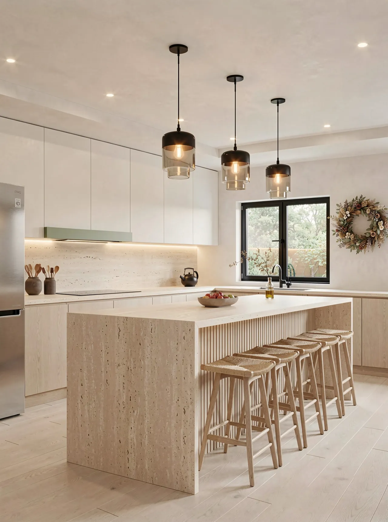 Kitchen render, White Oak finish