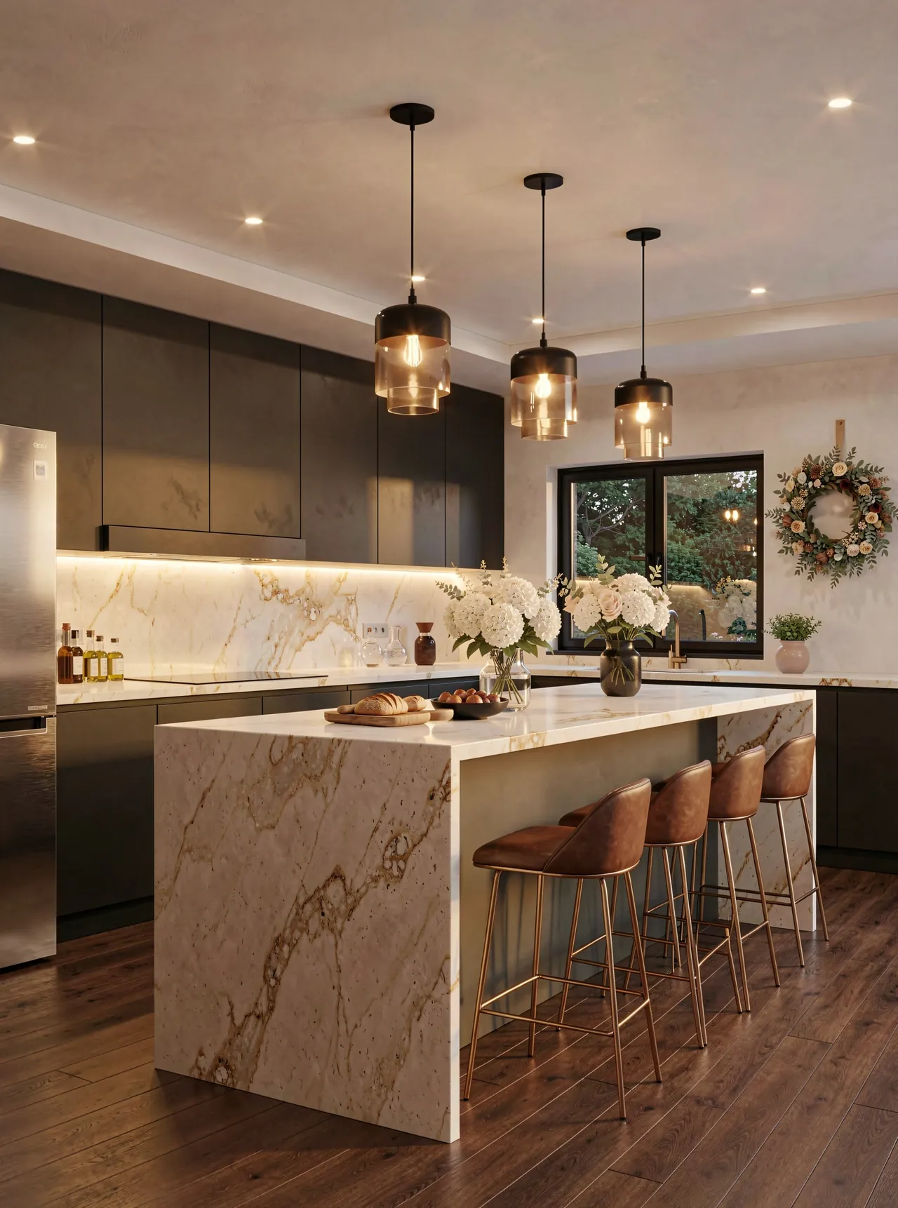 Kitchen render, Black & Gold finish