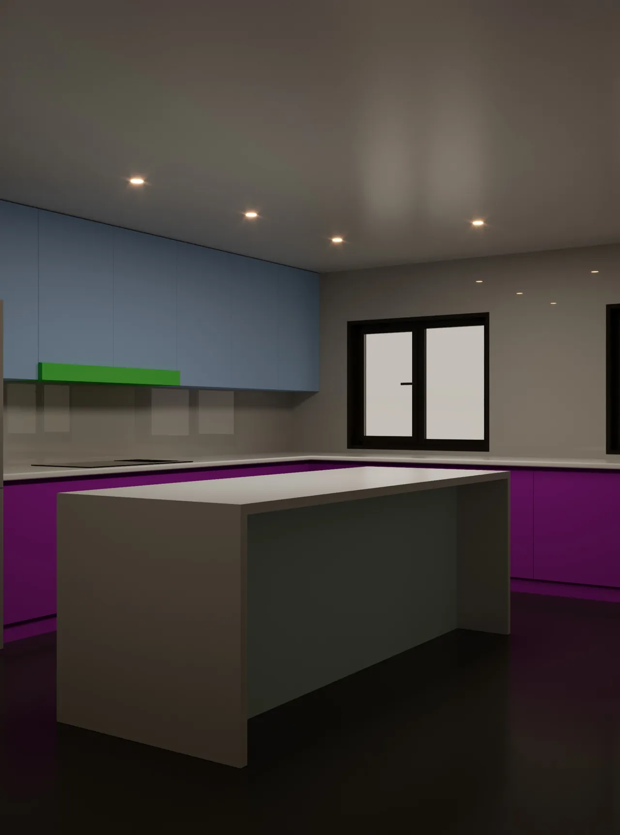 Kitchen 3D model with flat material colors