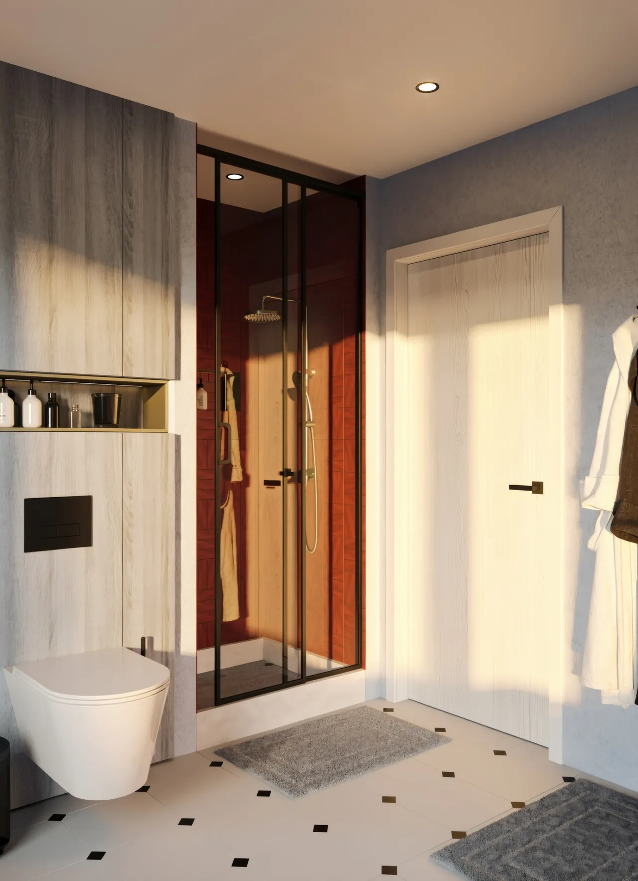 Final photoreal render of the same bathroom
